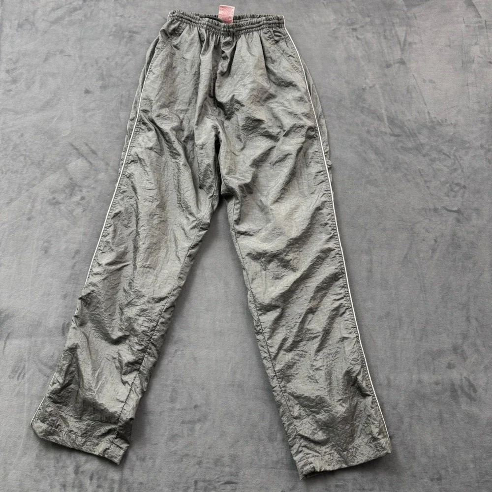 Vintage Grey Crinkle Nylon Track Pants Ankle Zip Joggers Small RN 94997